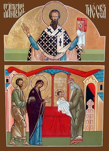 Обрезание Господне. Сверху образ свт. Василия Великого, память которого празднуется 14 января