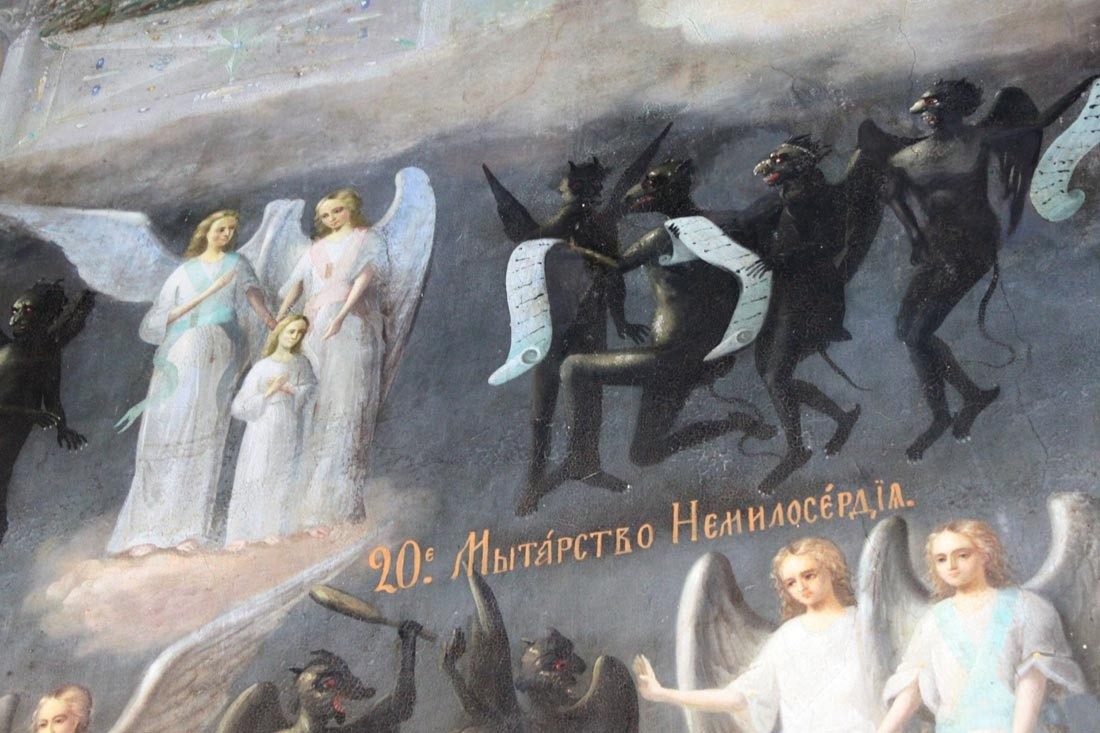 Мытарства блаженной Феодоры. Фрагмент фрески Киево-Печерской лавры