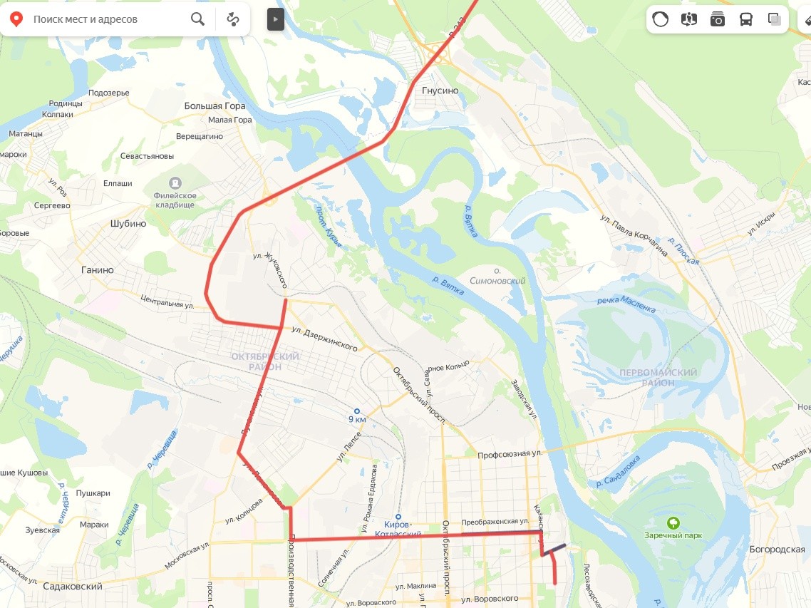 Карта перекрытия дорог в Кирове на время Крестного хода